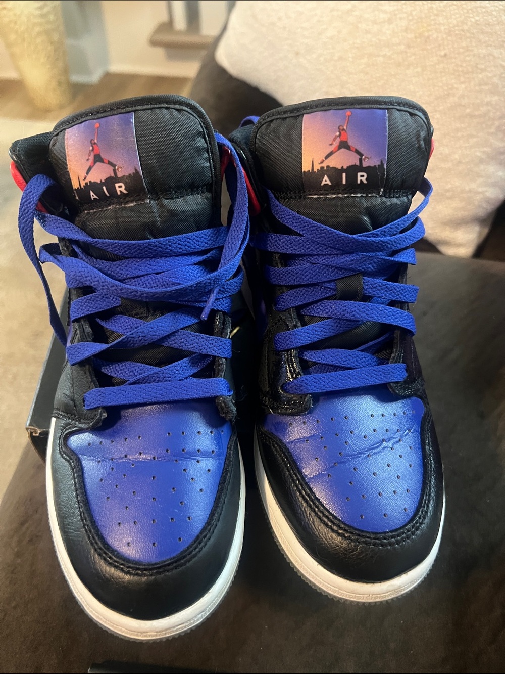 Jordan Kids Black and Blue High-Top Sneakers